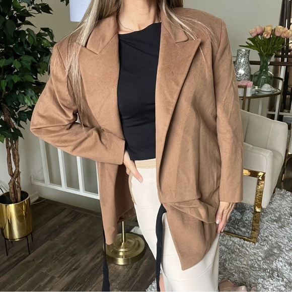 Gianni Versace Vintage 100% Wool Wrap-Tie Shoulder Pads Blazer Jacket Beige 10 - Picture 1 of 17